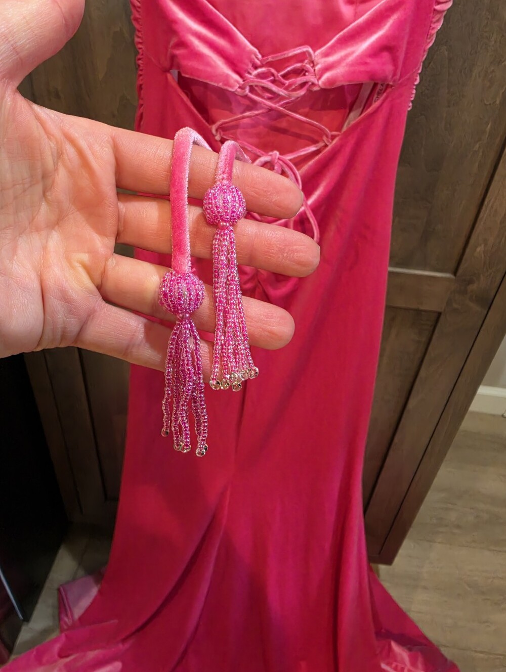 Rachel Allan 70457 Hot Pink Velvet Prom Gown Size 6 NWT $478 - Picture 6 of 9